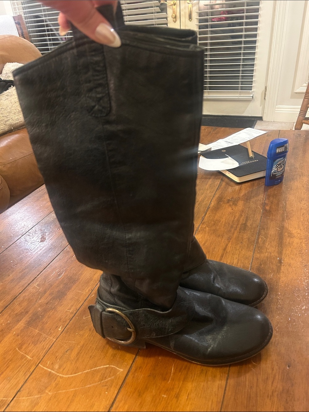 Aldo Black Leather Mid-Calf Moto Boots